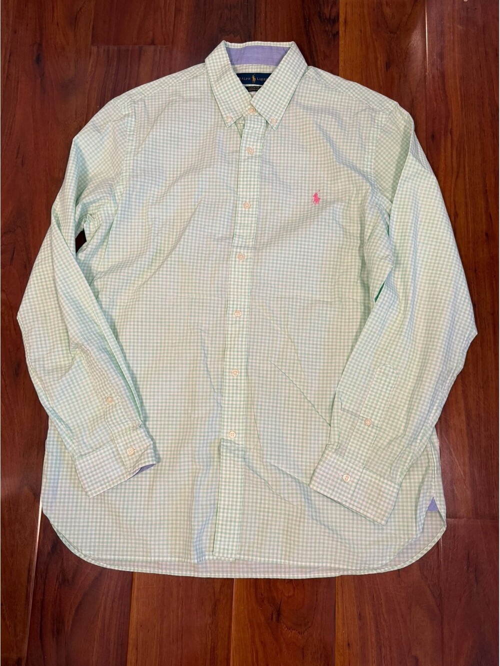 Polo Ralph Lauren Mens Green White Plaid Button Down Shirt Classic Fit SZ Large